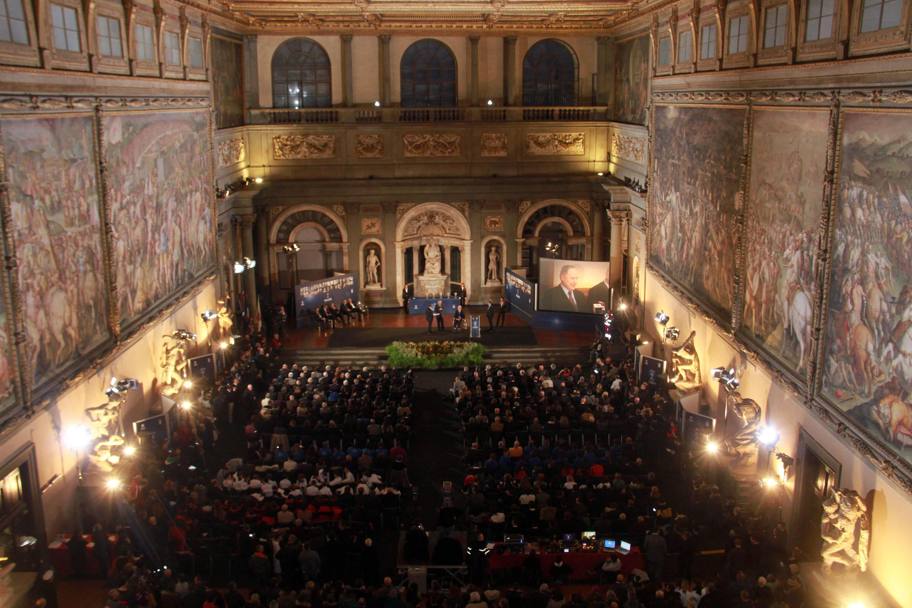 Una vista del Salone dei Cinquecento di Palazzo Vecchio, dove si  tenuta la cerimonia della Hall of Fame. Ansa